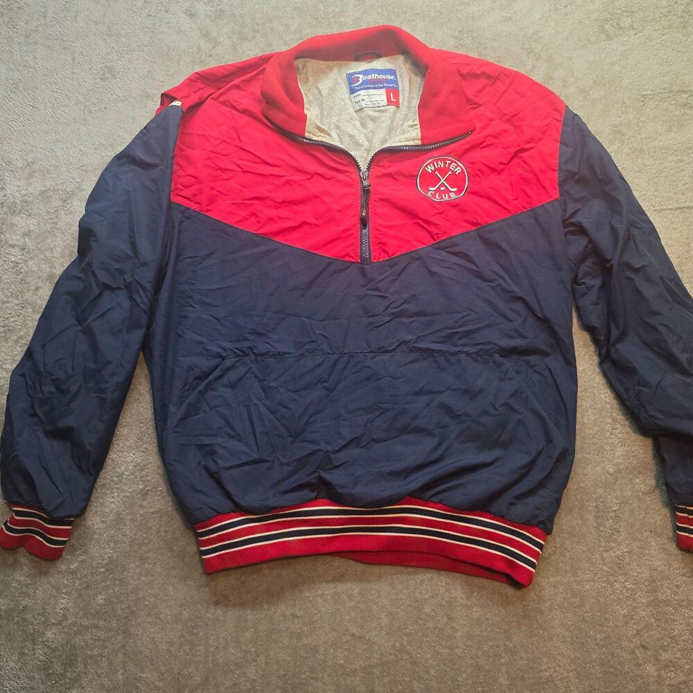 Boathouse Sports Windbreaker Jacket Mens L Blue Red 1/4 Zip Winter Club Hockey